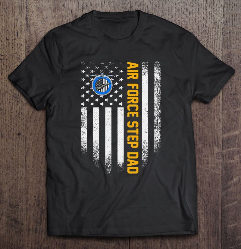 Vintage Usa American Flag Proud Air Force Veteran Step Dad Shirt Gift Man Black Size Up To 5xl