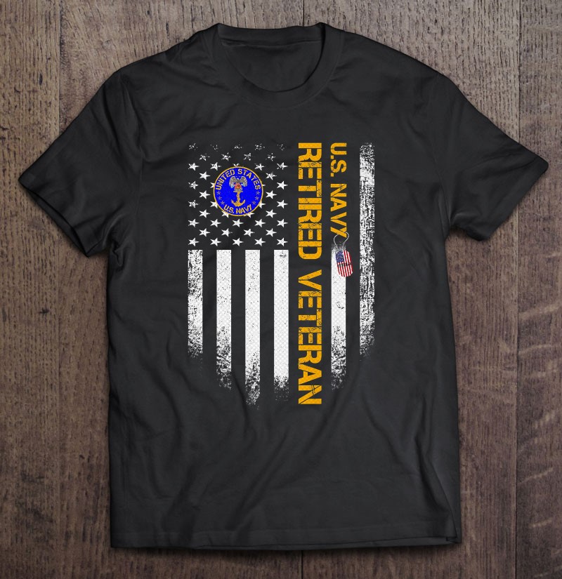 Vintage Usa American Flag Us Navy Proud Retired Veteran Gift Premium Shirt Gift Man Black Size Up To 5xl