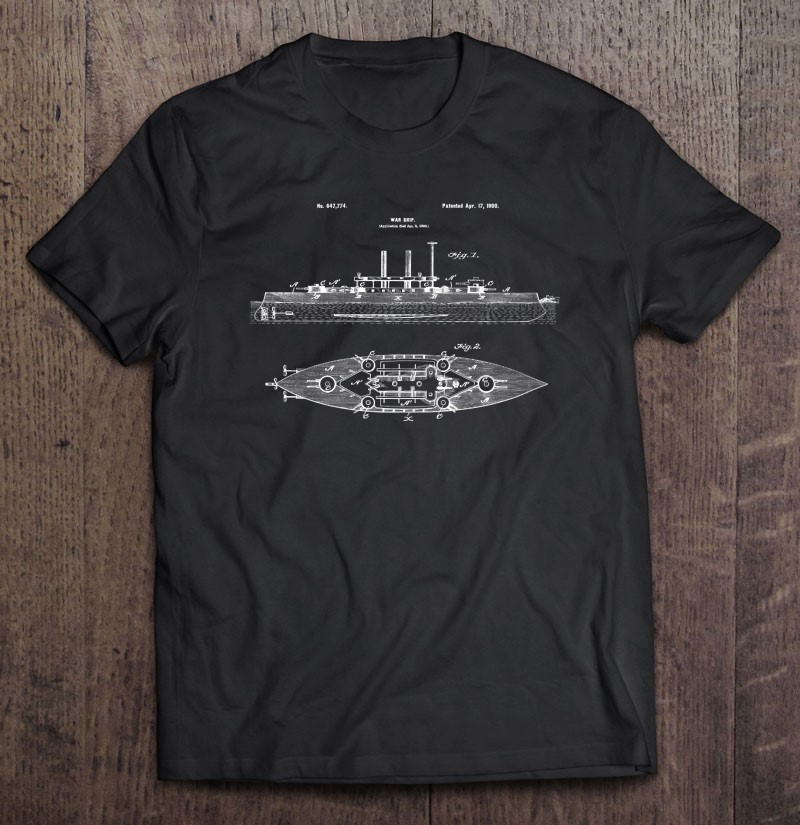 Warship Blueprint Tee Shirt World War Great War Ship Shirt Gift Man Black Size Up To 5xl