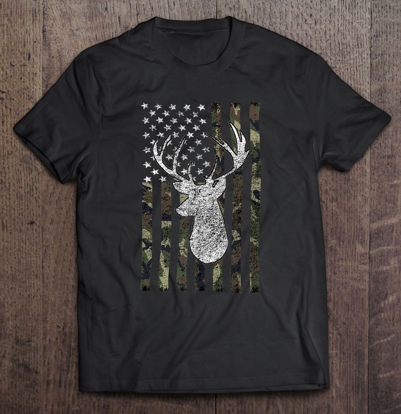 Whitetail Buck Deer Hunting American Camouflage Usa Flag Tank Top Shirt Gift Man Black Size Up To 5xl
