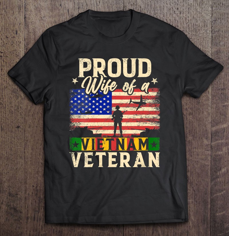 Womens Army Military Navy Proud Wife Of A Vietnam Veteran Wife V-neck Shirt Gift Man Black Size Up To 5xl
