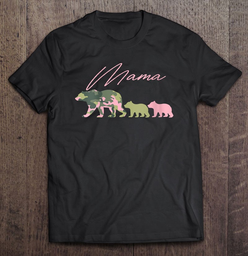Womens Camo Mama Bear Shirt Mama Bear And 2 Cubs Mom Of 2 V-neck Shirt Gift Man Black Size Up To 5xl