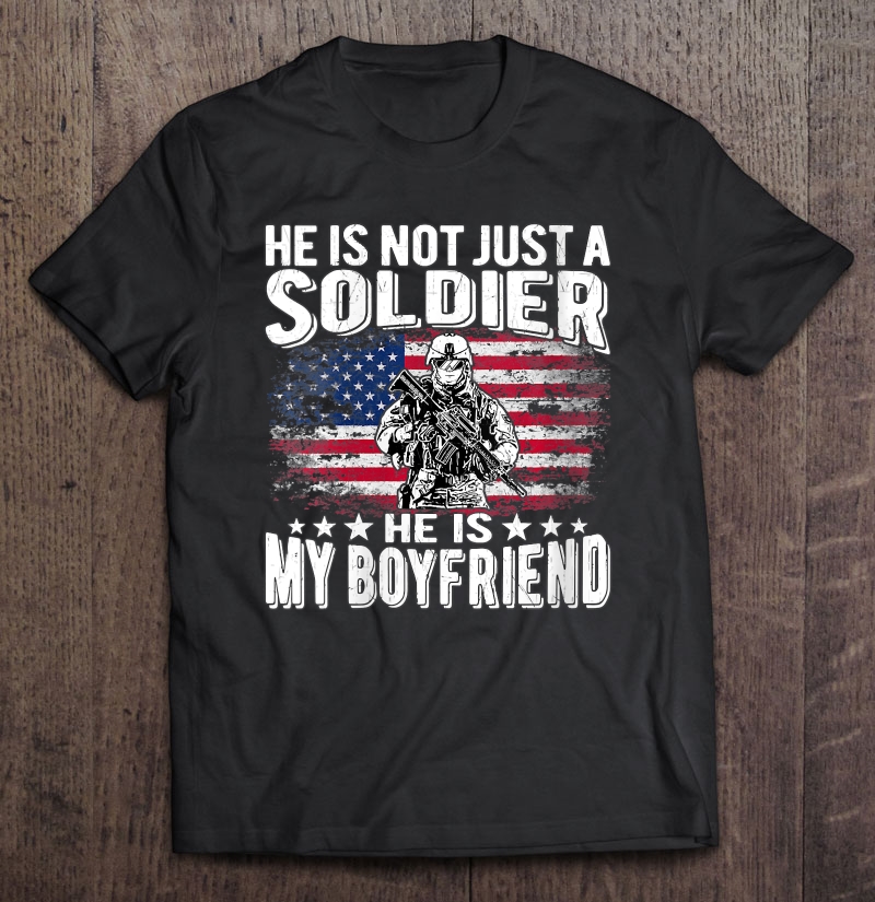 Womens My Boyfriend Is A Soldier Patriotic Proud Army Girlfriend V-neck Shirt Gift Man Black Size Up To 5xl