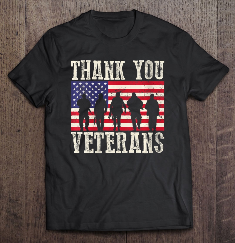 Womens Thank You Veterans Shirt American Flag Patriotic V-neck Shirt Gift Man Black Size Up To 5xl