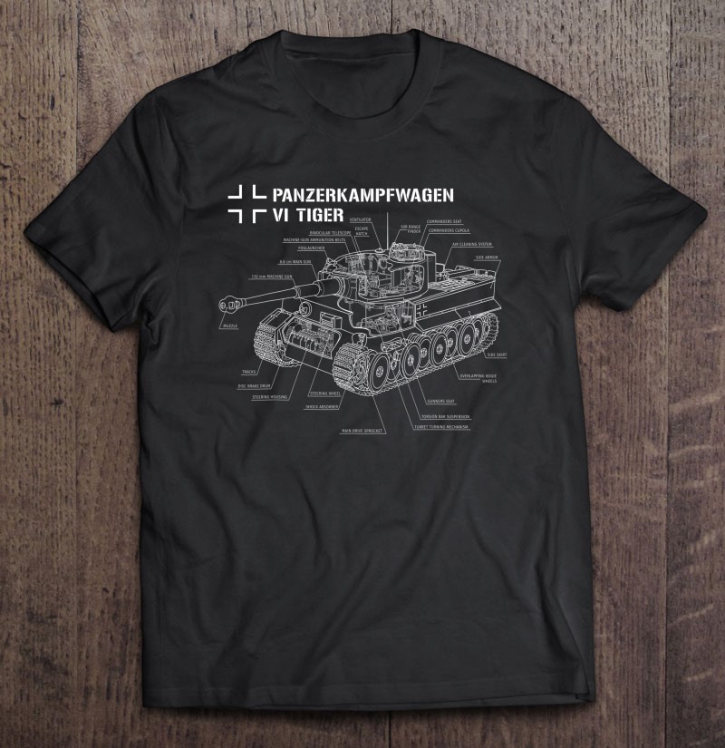 World War 2 German Tank Tiger I Engineering Blueprint Shirt Gift Man Black Size Up To 5xl