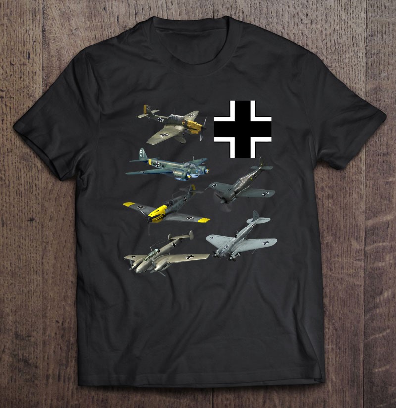 Ww2 German Fighter Planes Ju-87 Stuka Bf 109 Fw190 Ju-88 Shirt Gift Man Black Size Up To 5xl
