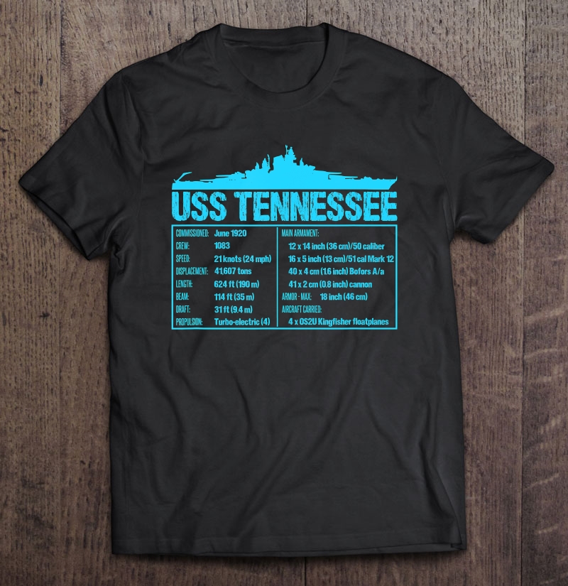 Ww2 Uss Tennessee Battleship Technical Facts Shirt Gift Man Black Size Up To 5xl