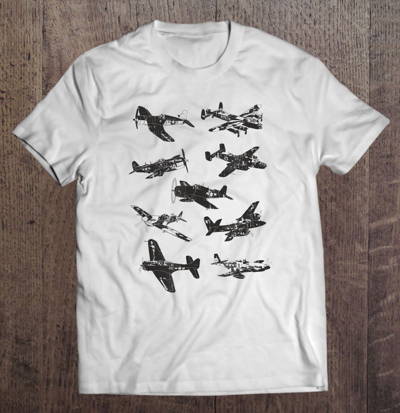 Wwii Us Fighter Jet Aircraft World War Ii Vintage Airplanes Shirt Gift Man Black Size Up To 5xl