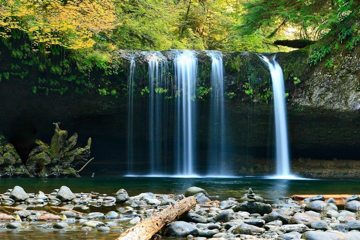 Silky waterfall with long exposure creating smooth water effect