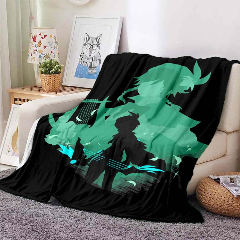 Genshin Impact 3d Green Microfleece Blanket, Genshin Impact Polyester Blanket