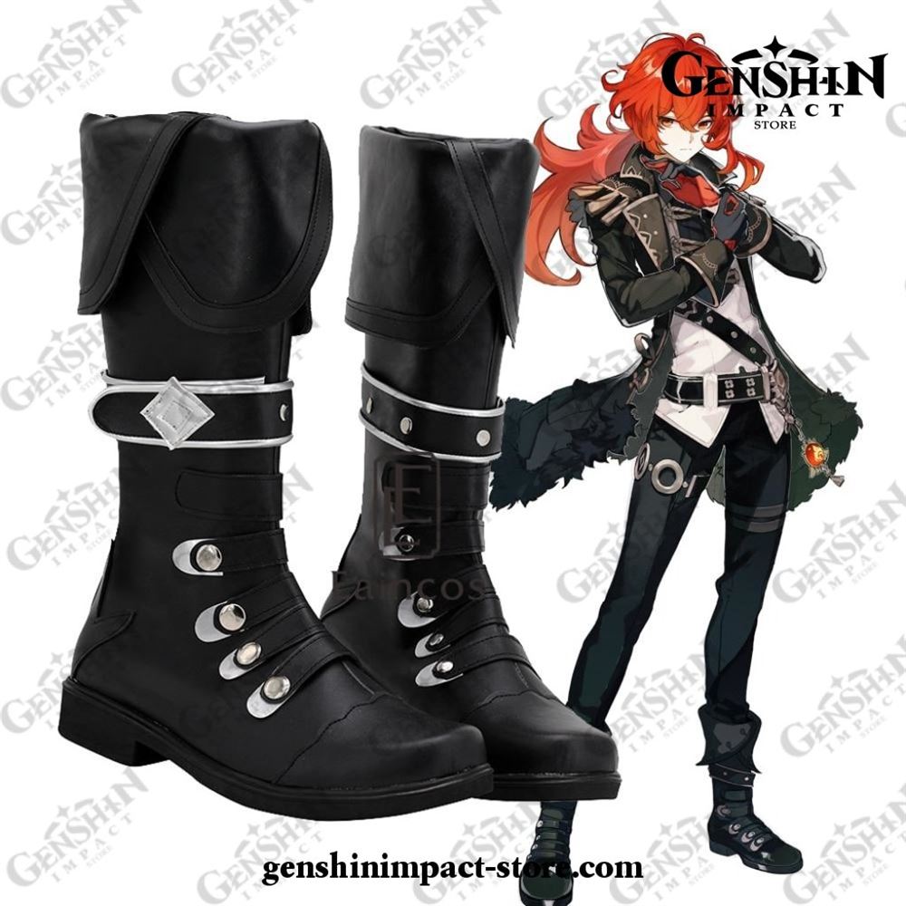 Genshin-impact-diluc-cosplay-shoes-black-boots