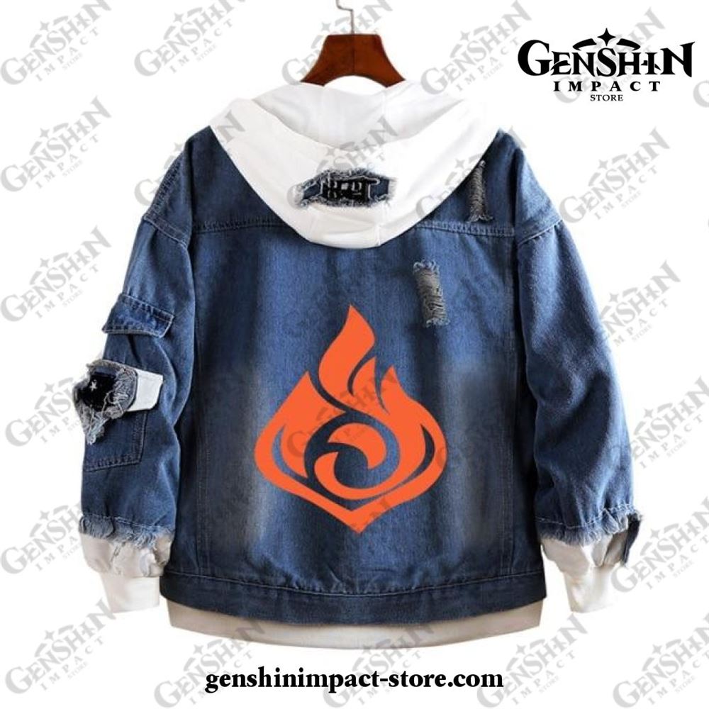 Genshin Impact Pyro Vision Demin Jacket Full Size To 5xl