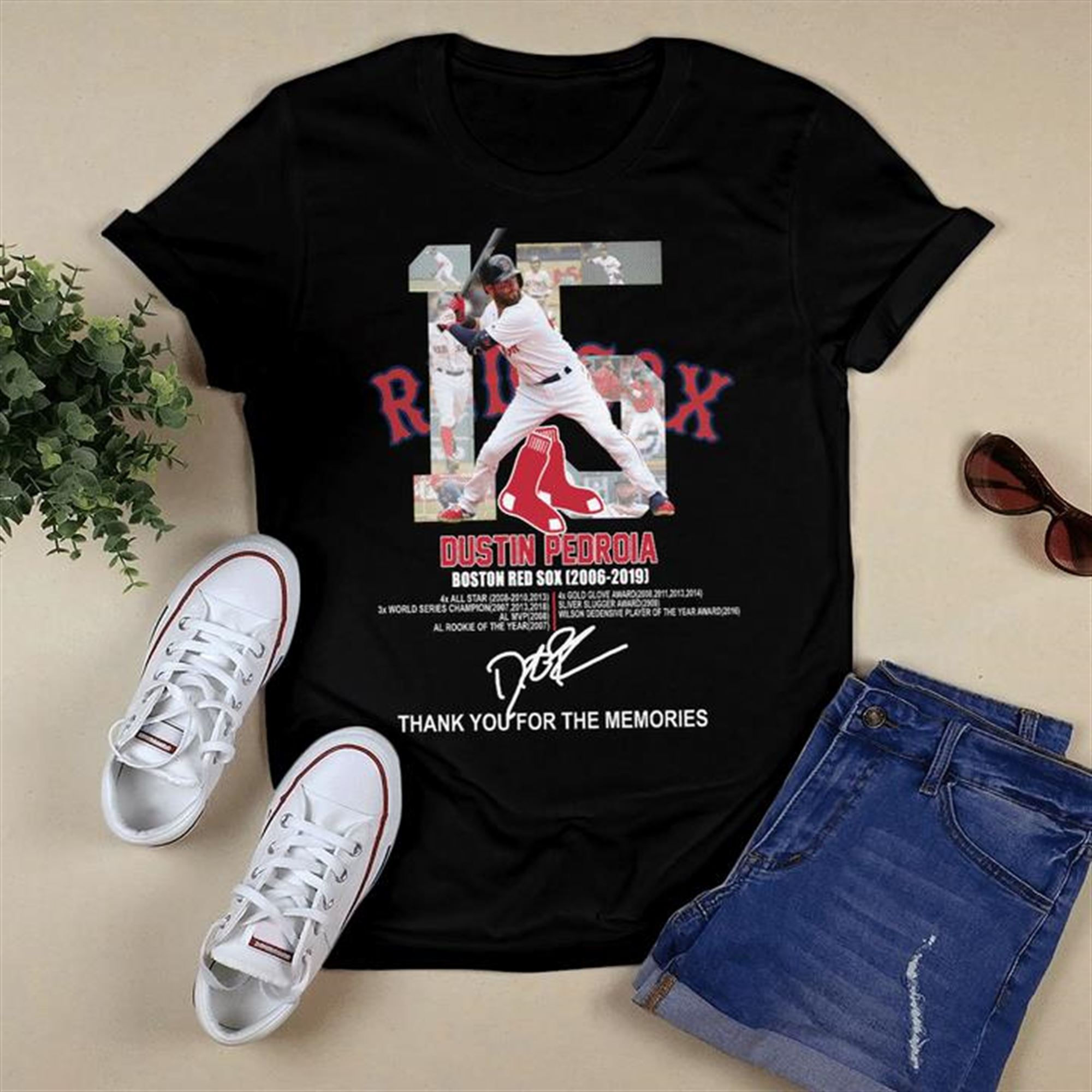 Dustin Pedroia Boston Red Sox Thank You For The Memories Signatures T-shirt Plus Size Up To 5x