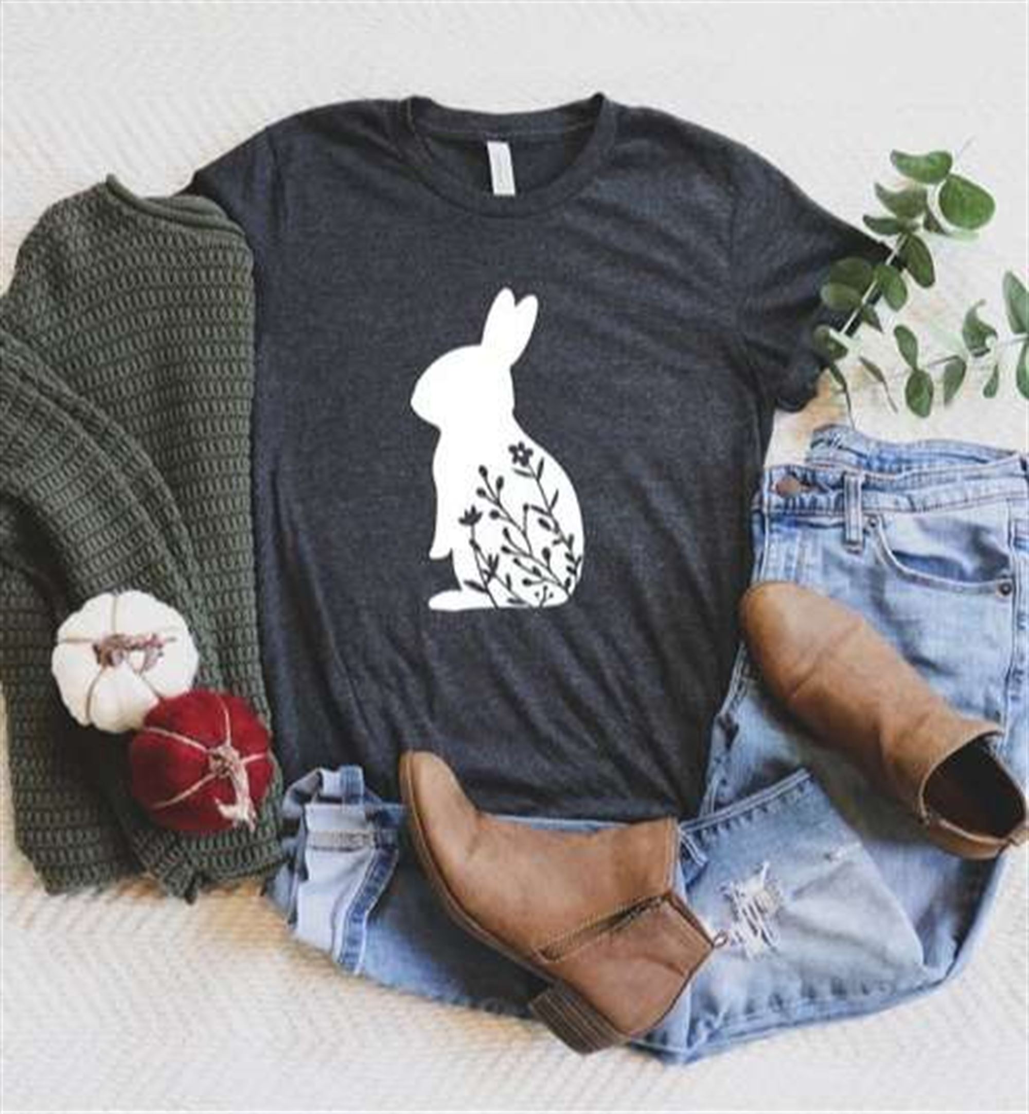 Floral Rabbit Bunny T Shirt Plus Size Up To 5x