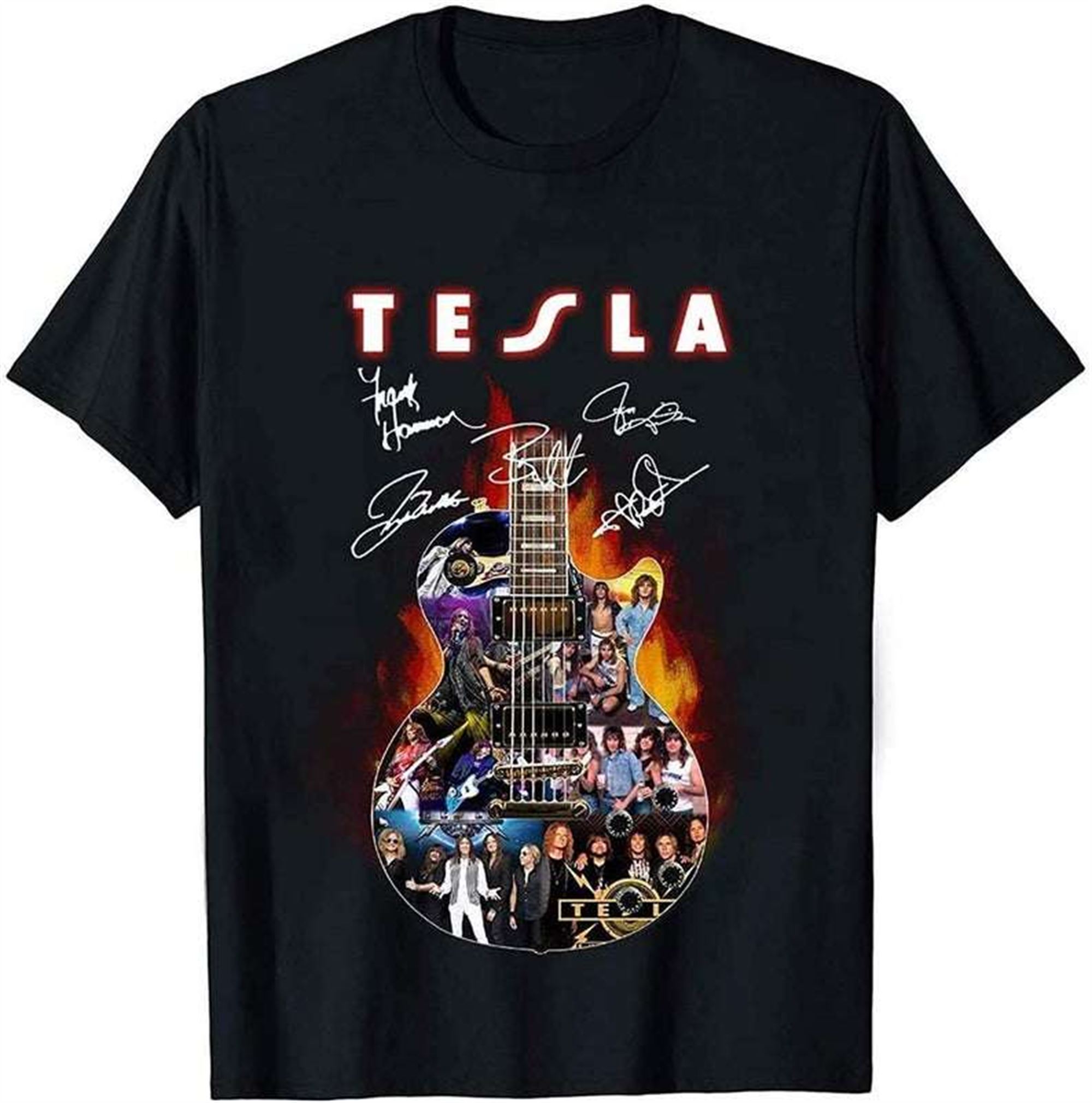 Tesla Band Rock Band Album Cover Photo Guitar And Signed Gift For Band Lovers T-shirt Size Up To 5xl