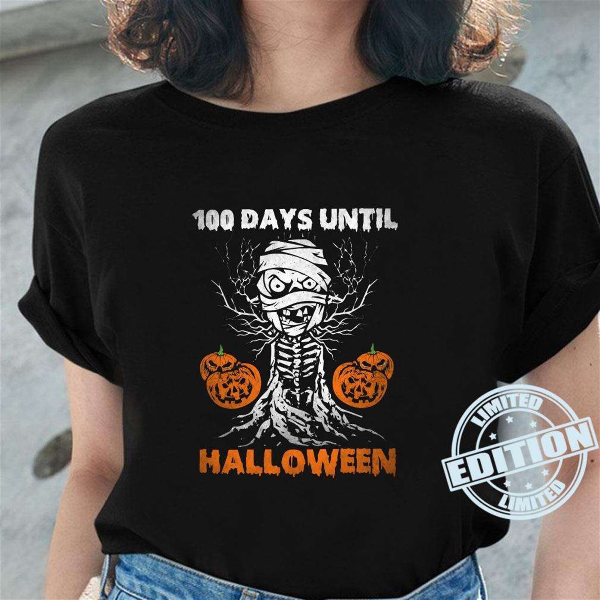 100 Days Until Halloween Shirt Halloween Pumpkin Costume T-shirt Plus Size Up To 5xl