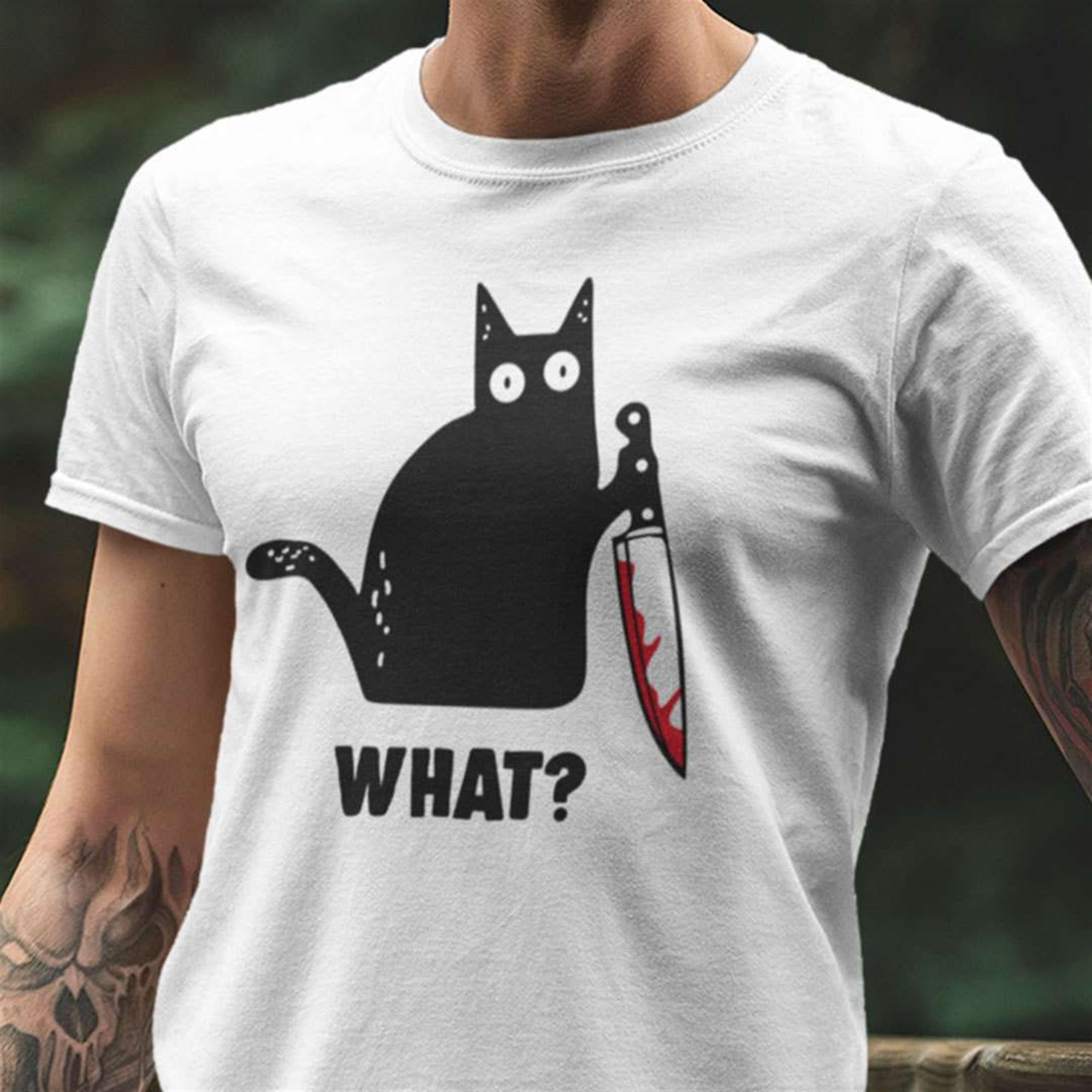 Cat What Bloody Knife Halloween T-shirt Size Up To 5xl