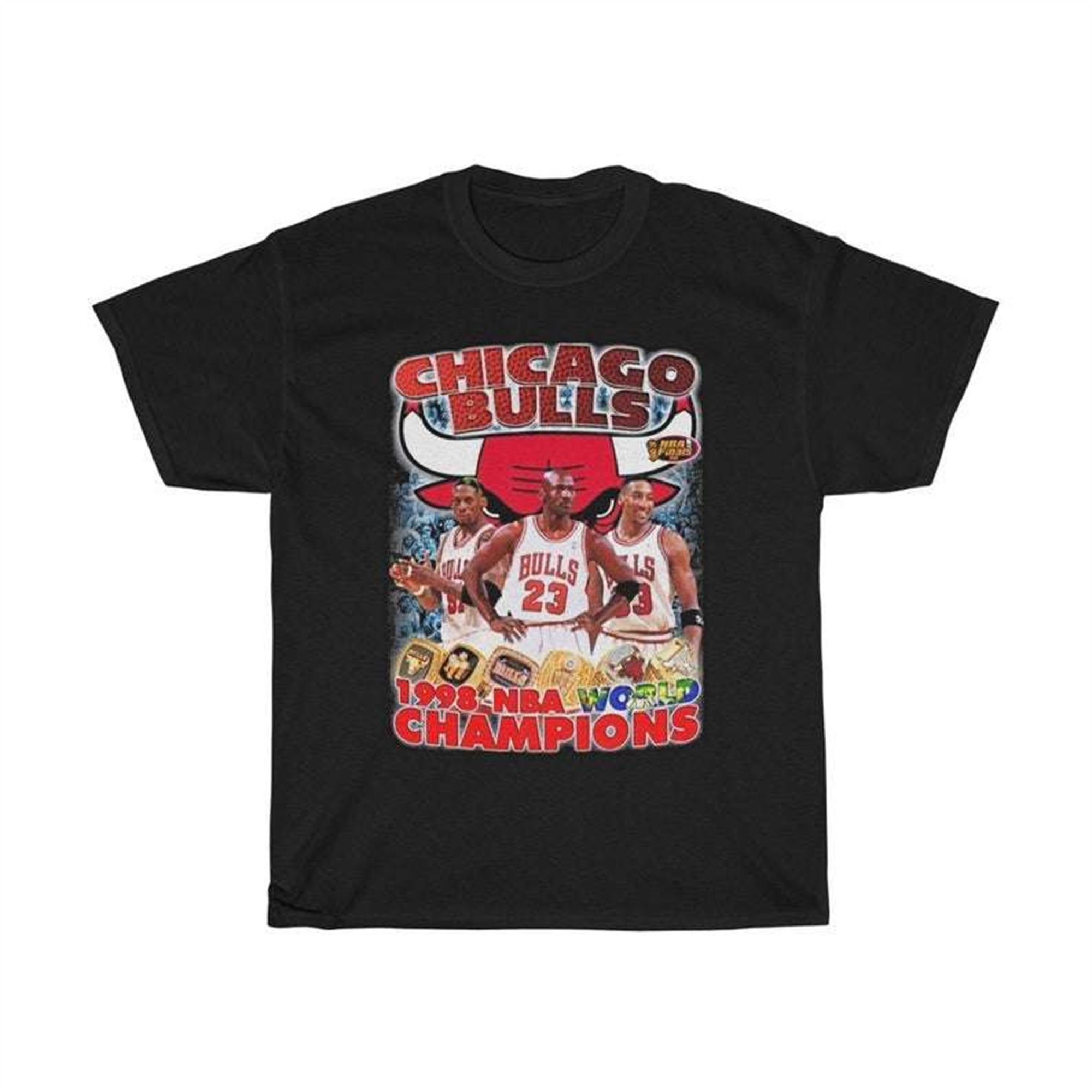 Chicago Bulls Vintage 1998 3 Peat Championship T Shirt Size Up To 5xl