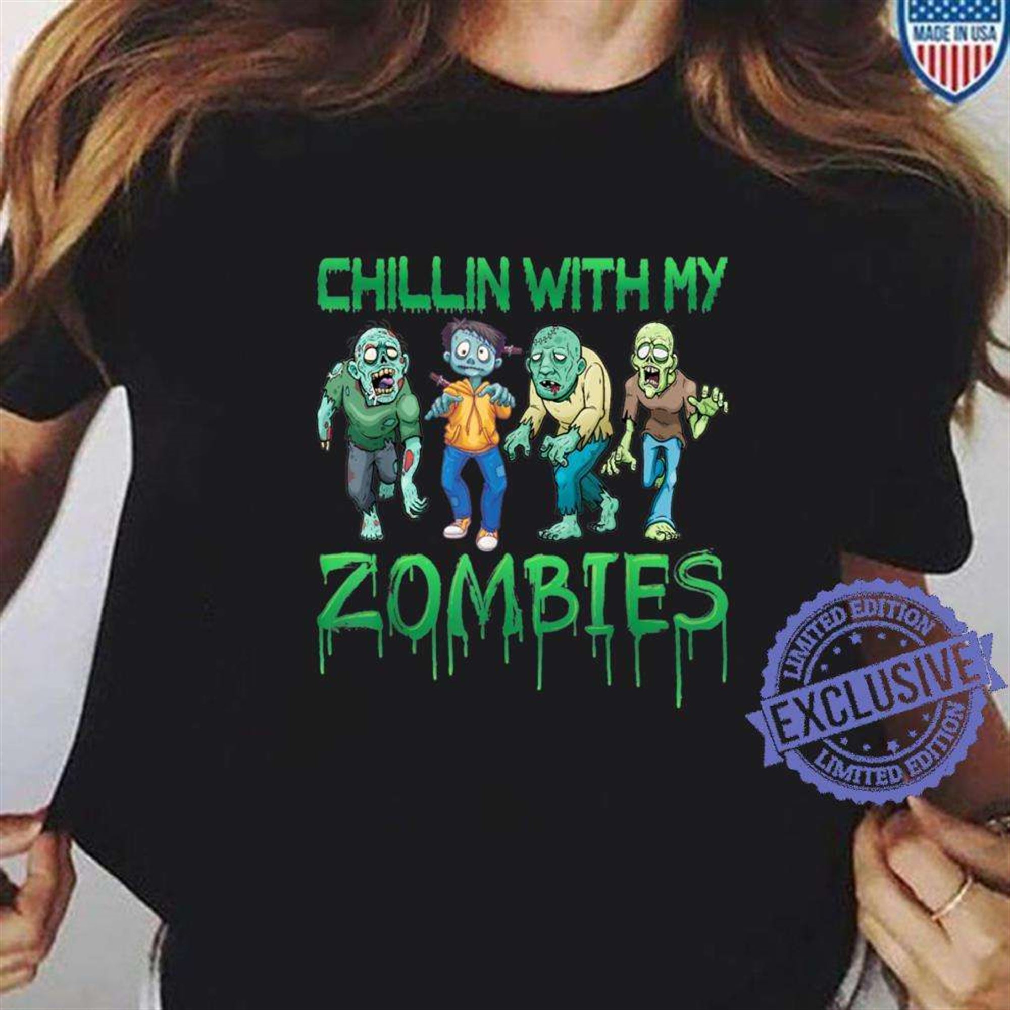Chilling With My Zombie Halloween Costume Outfit T-shirt Full Size Up To 5xl