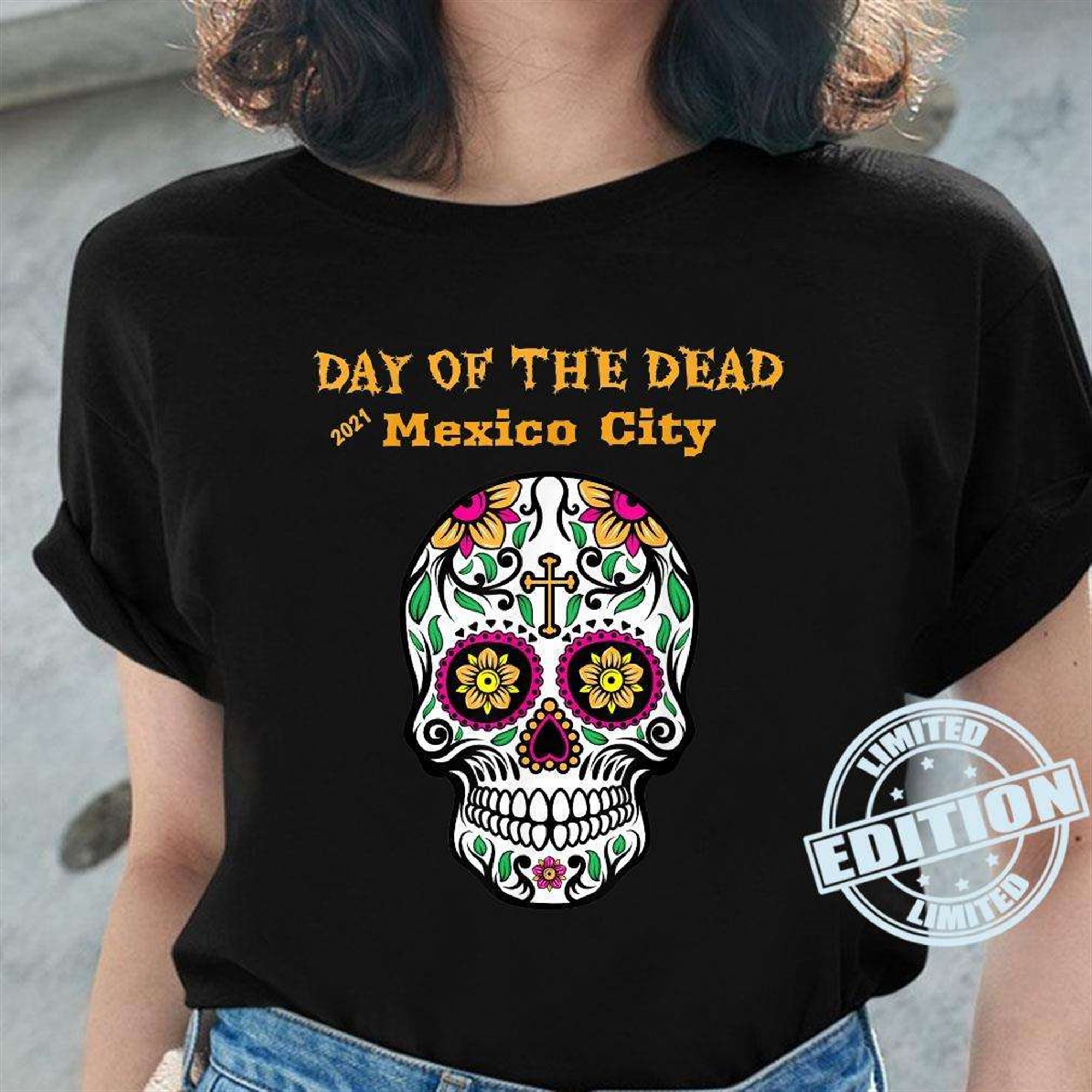 Day Of The Dead Skull Halloween T-shirt Full Size Up To 5xl