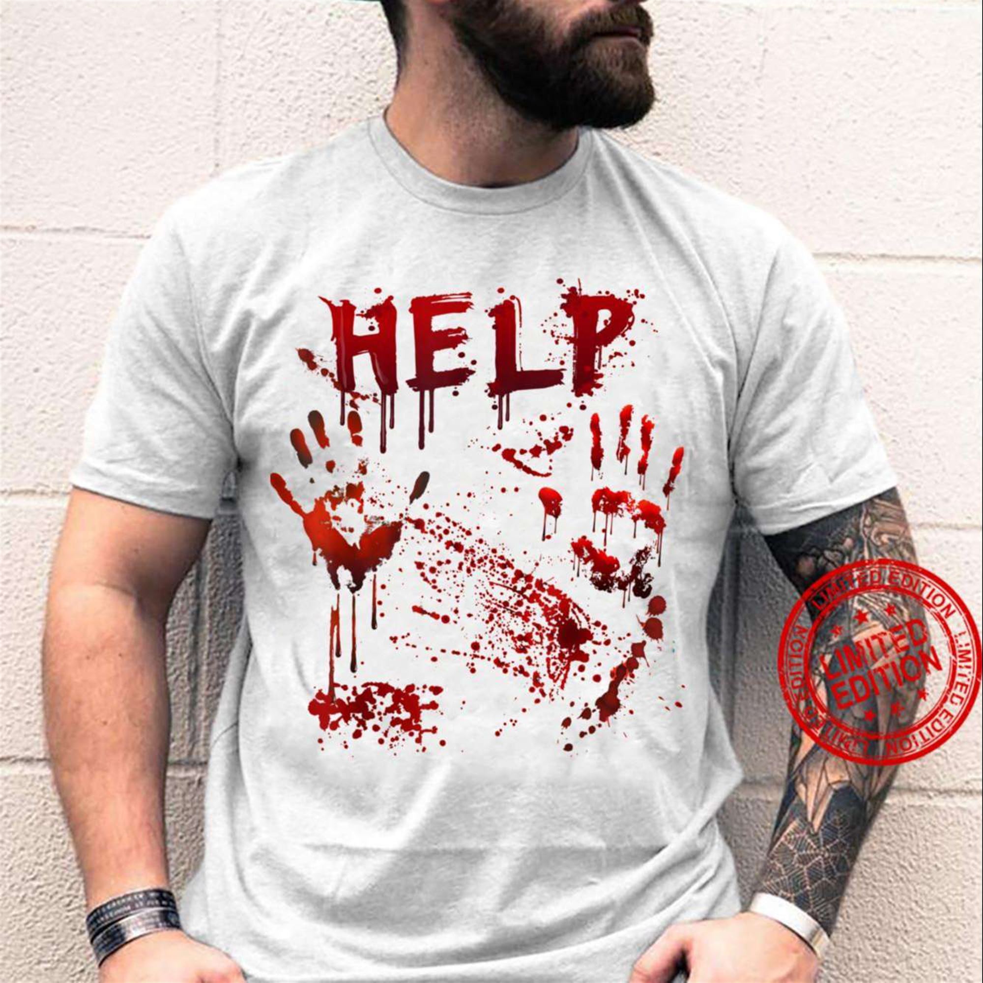 Funny Help Bloody Handprint Halloween Costume Matching T-shirt Size Up To 5xl