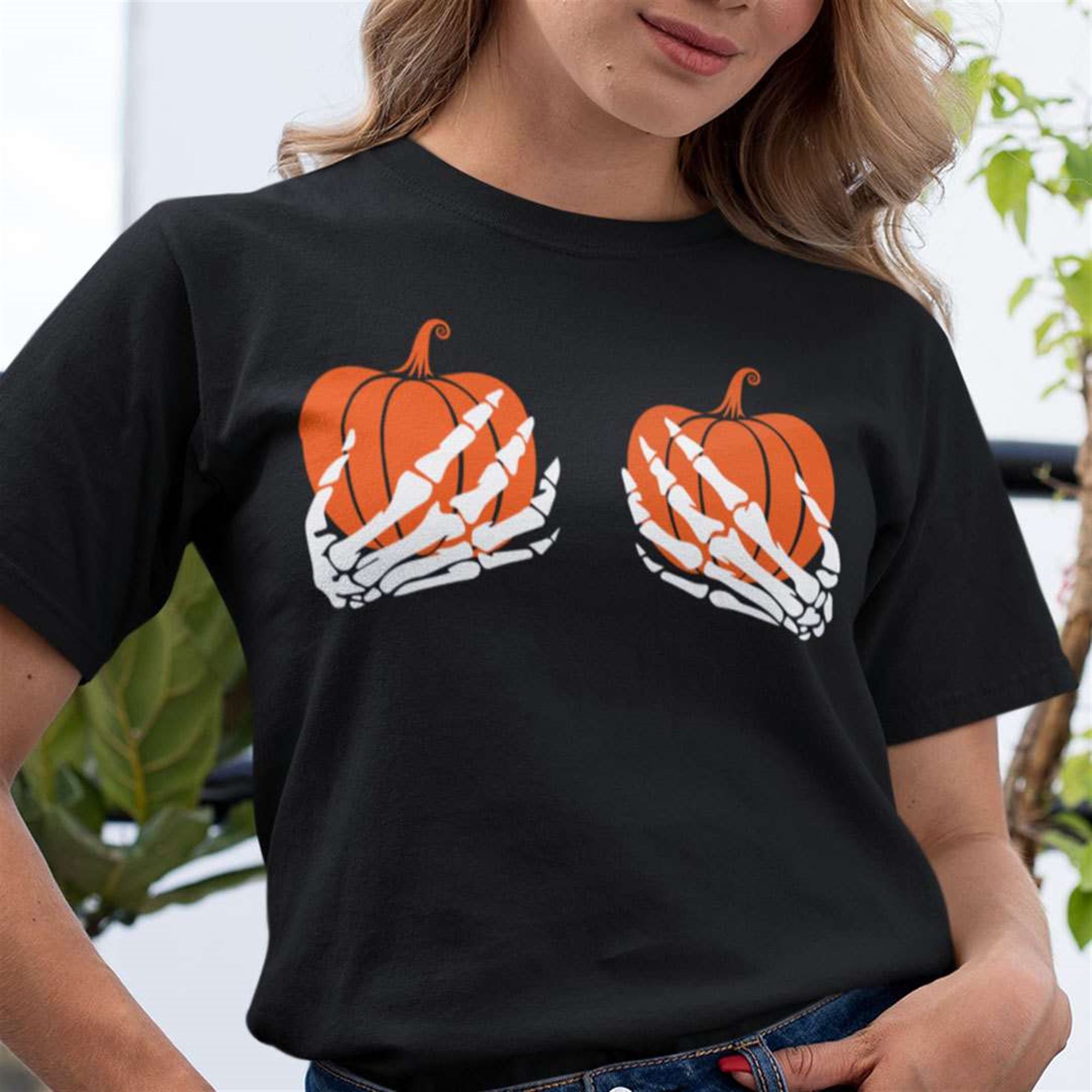 Halloween Shirt Skeleton Hand Pumpkin T-shirt Full Size Up To 5xl