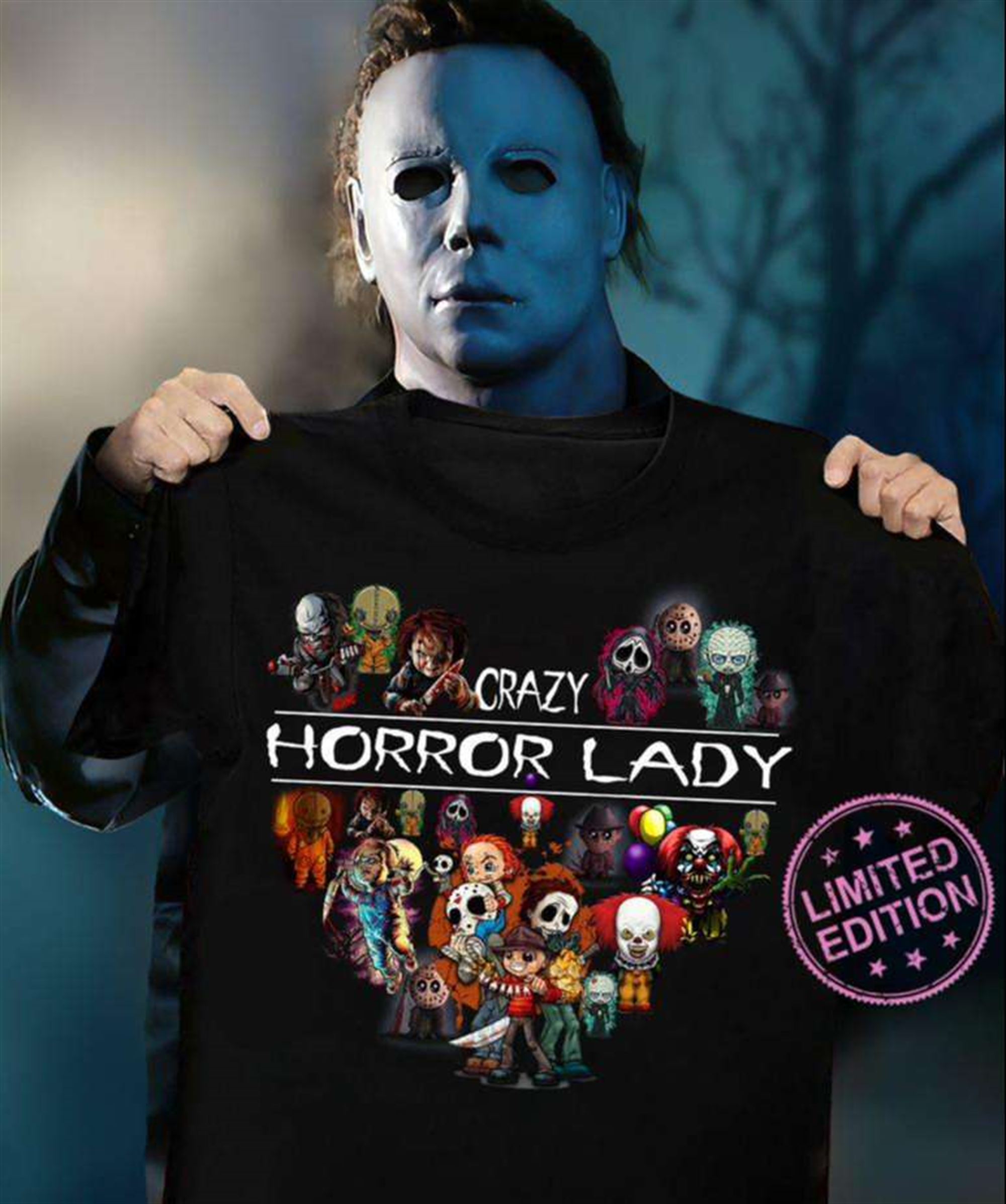 Heart Crazy Horror Lady Halloween T-shirt Full Size Up To 5xl