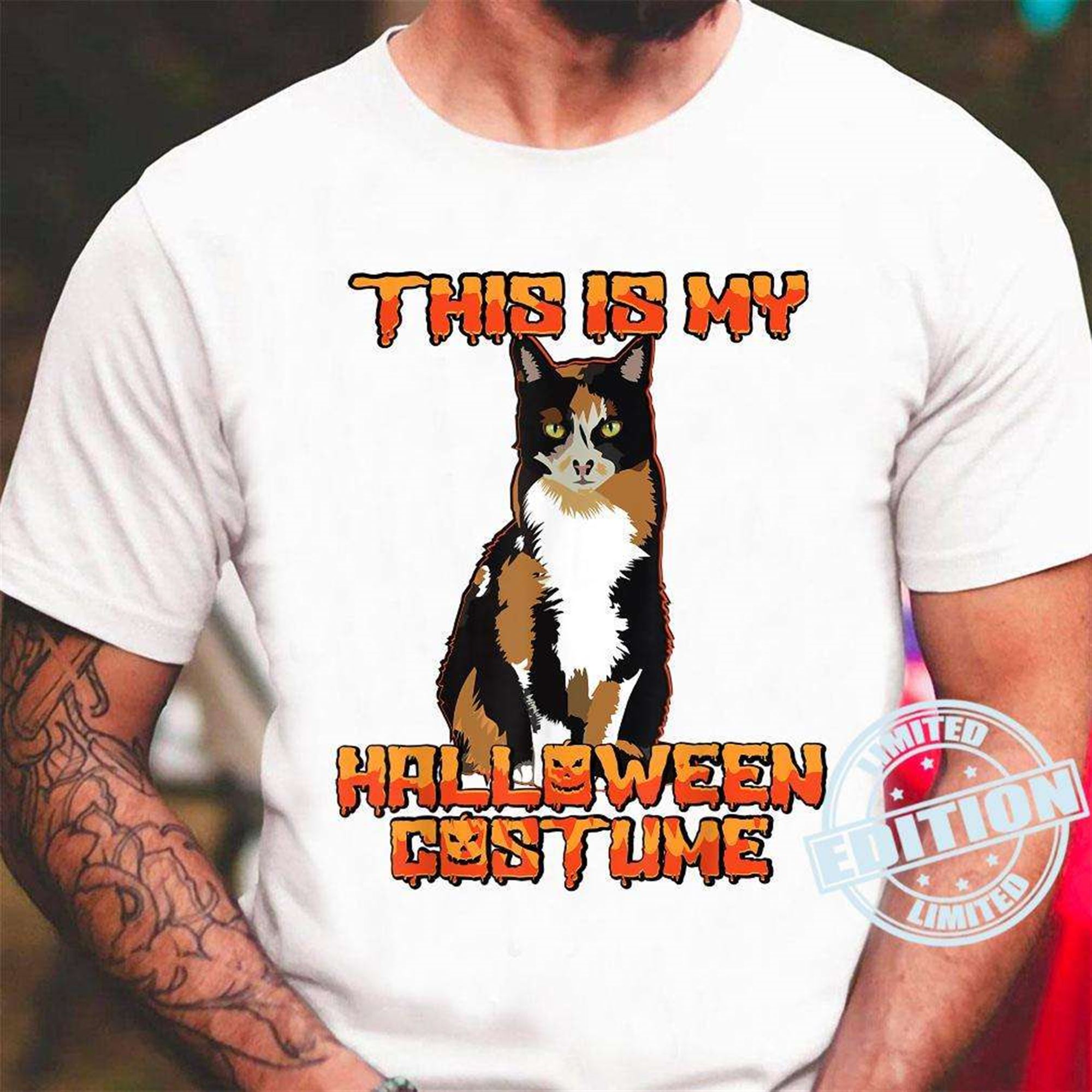 Lazy Halloween Costume Calico Cat T-shirt Full Size Up To 5xl