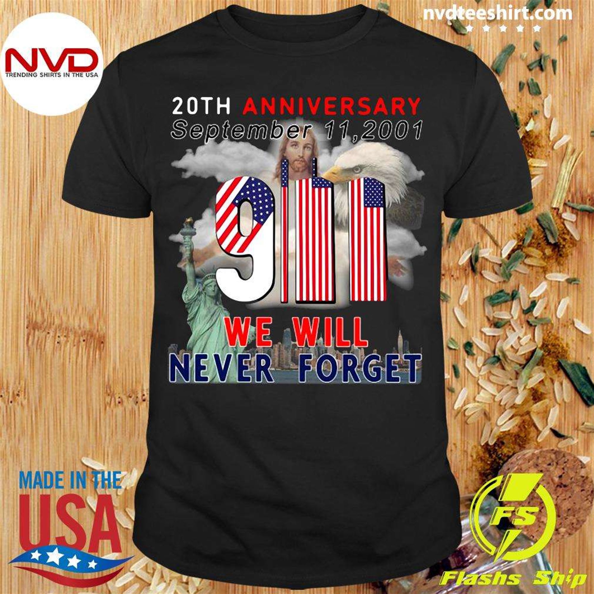 Official American Flag 20th Anniversary September 9-11-2001 We Will Never Forget T-shirt Plus Size Up To 5xl