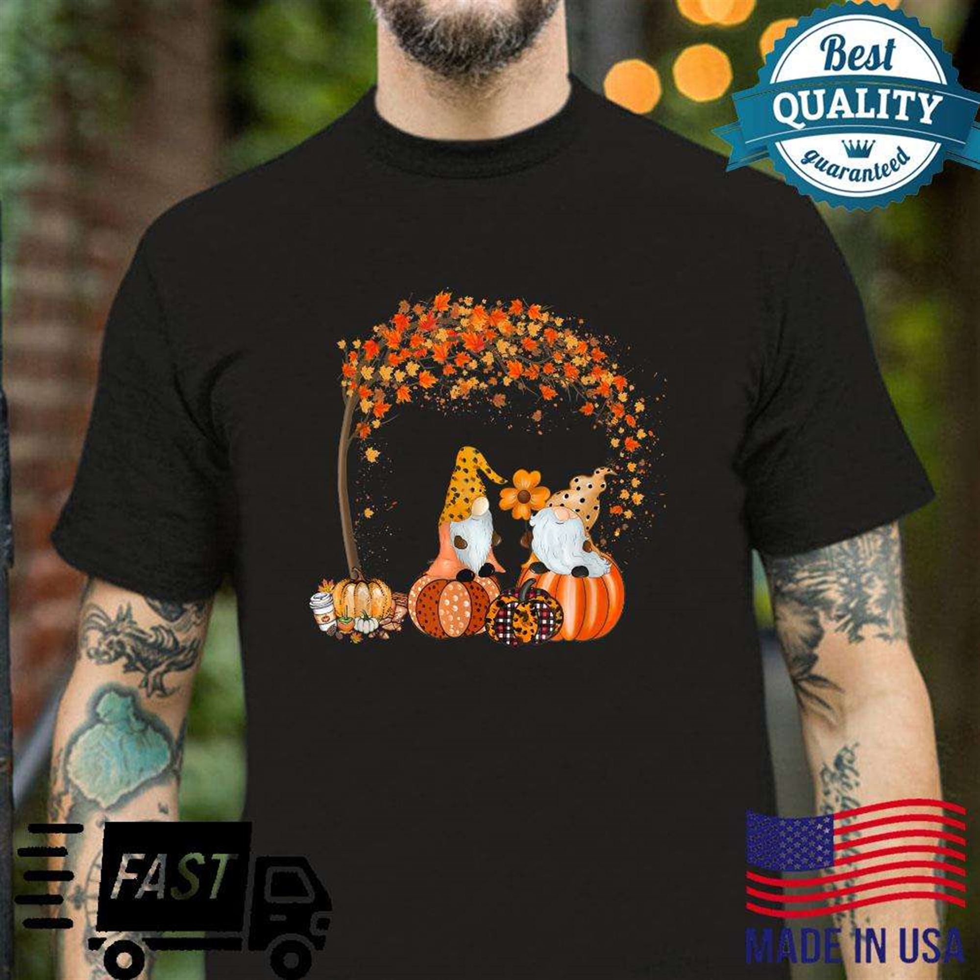 Pumpkin Gnomes Tree Fall Autumn Cute Halloween Thanksgiving T-shirt Size Up To 5xl