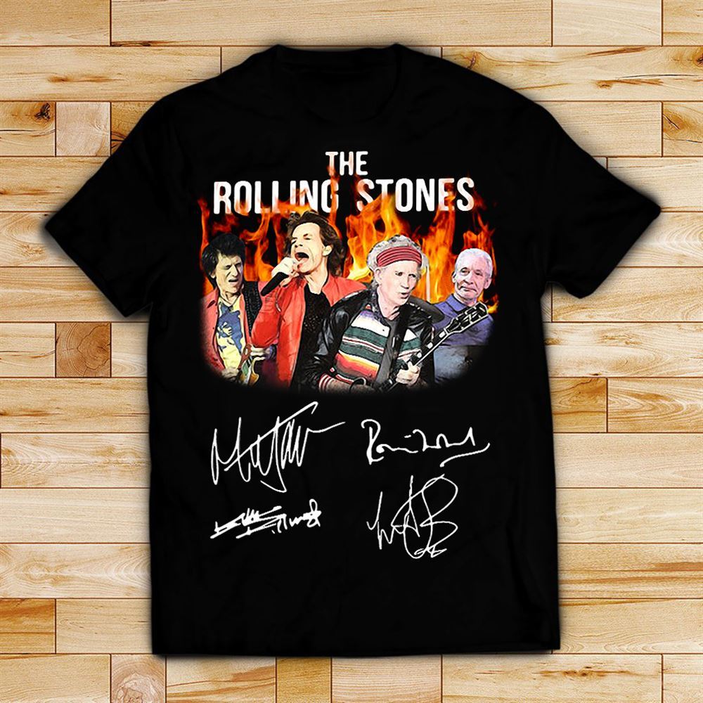 The Rolling Stones Ronnie Wood Mick Jagger Keith Richards Charlie Watts Signature Shirt Rip Charlie Watts