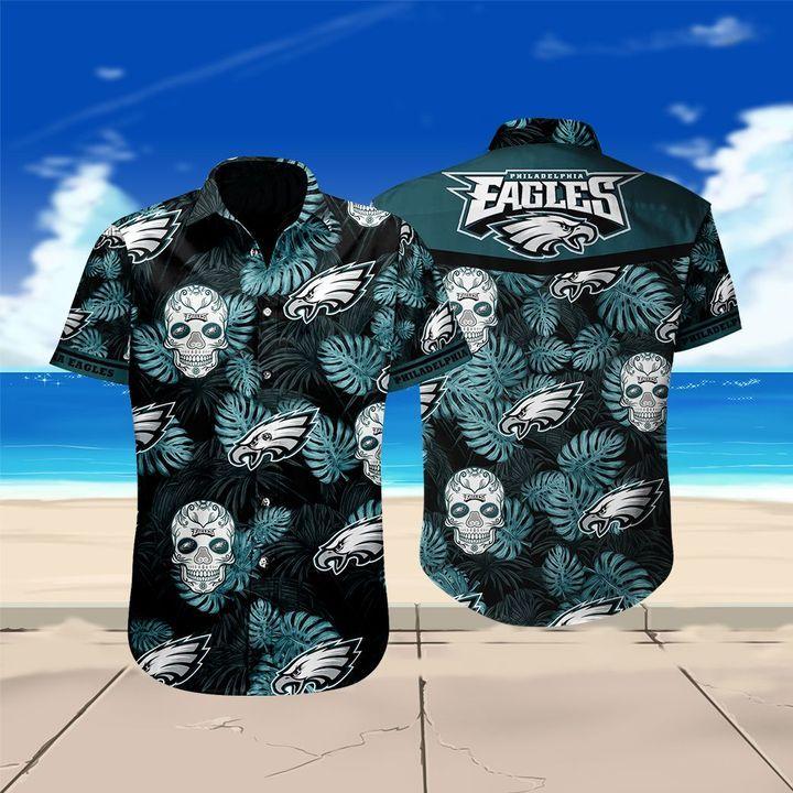 NFL Philadelphia Eagles Skull Hawaii Shirt 3d