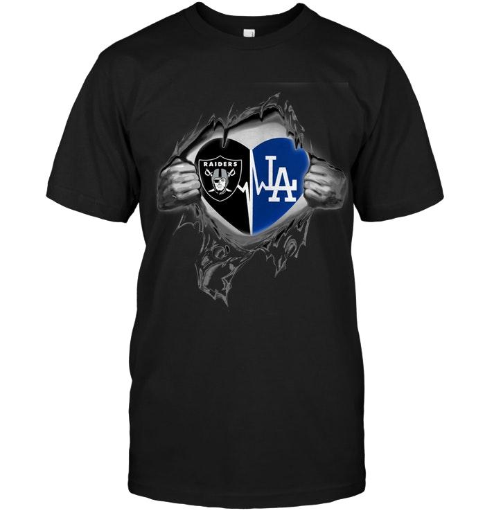 MLB Los Angeles Dodgers Oakland Las Vergas Raiders Los Angeles Dodgers Heartbeat Love Shirt Tshirt For Fan