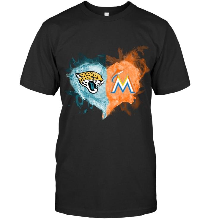 Mlb Miami Marlins Jacksonville Jaguars And Miami Marlins Flaming Heart Fan T Shirt Tank Top Plus Size Up To 5xl
