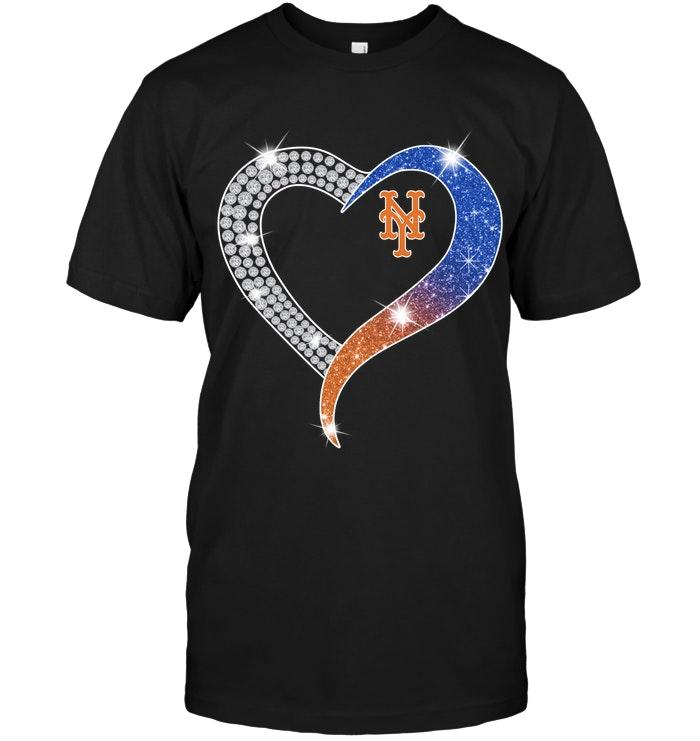 Mlb New York Mets Glitter Diamond Heart Shirt Full Size Up To 5xl