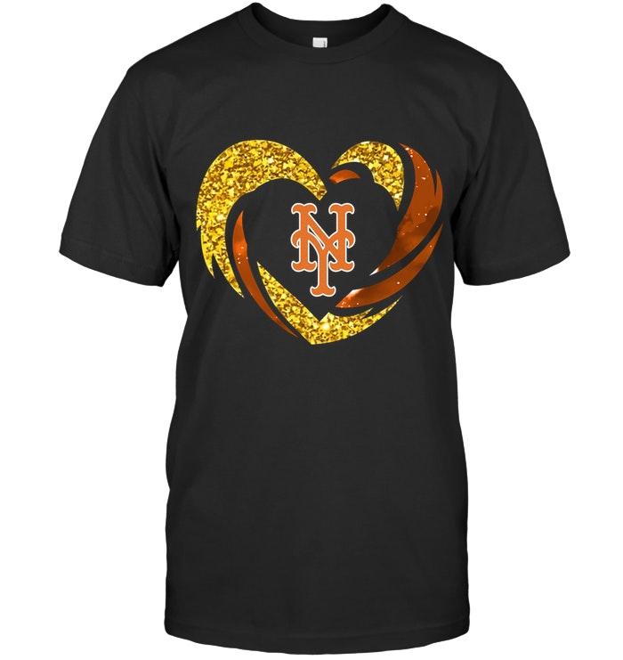 Mlb New York Mets Heart Love Golden Glitter Pattern Hurricane Shirt