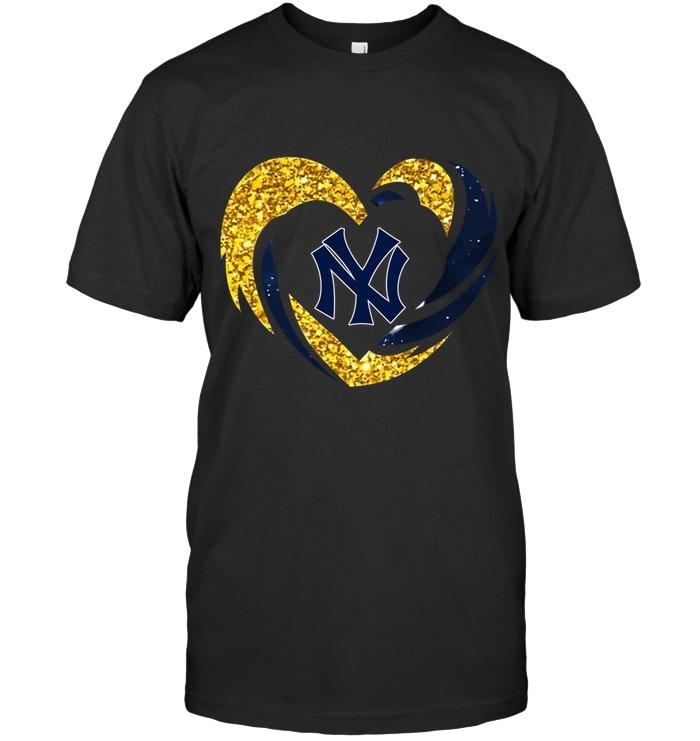 Mlb New York Yankees Heart Love Golden Glitter Pattern Hurricane Shirt Long Sleeve Plus Size Up To 5xl