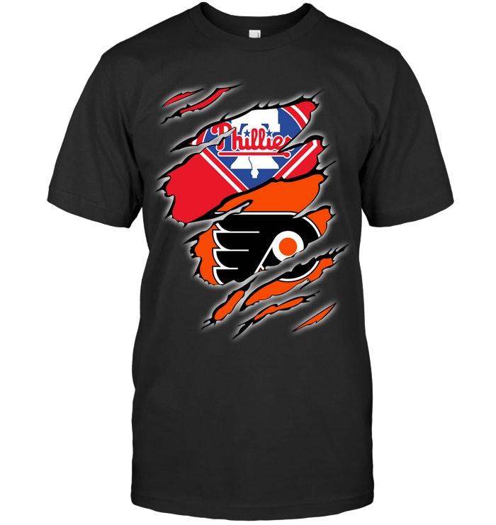 Mlb Philadelphia Phillies And Philadelphia Flyers Layer Under Ripped Shirt Shirt Plus Size Up To 5xl