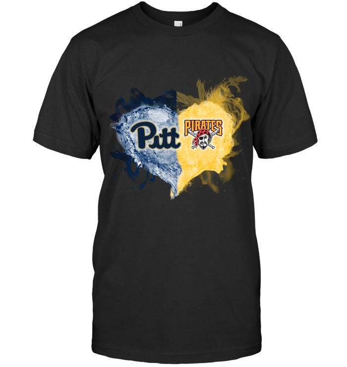 Mlb Pittsburgh Pirates Pittsburgh Panthers And Pittsburgh Pirates Flaming Heart Fan Shirt Full Size Up To 5xl