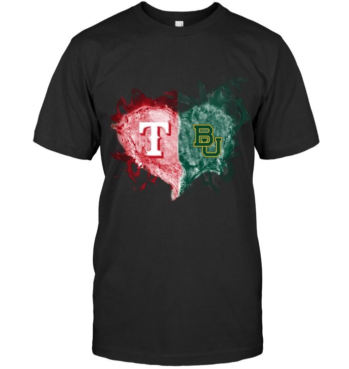 Mlb Texas Rangers And Baylor Bears Flaming Heart Fan Shirt Plus Size Up To 5xl