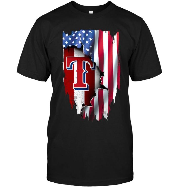 Mlb Texas Rangers Flag Ripped American Flag Shirt Long Sleeve Full Size Up To 5xl