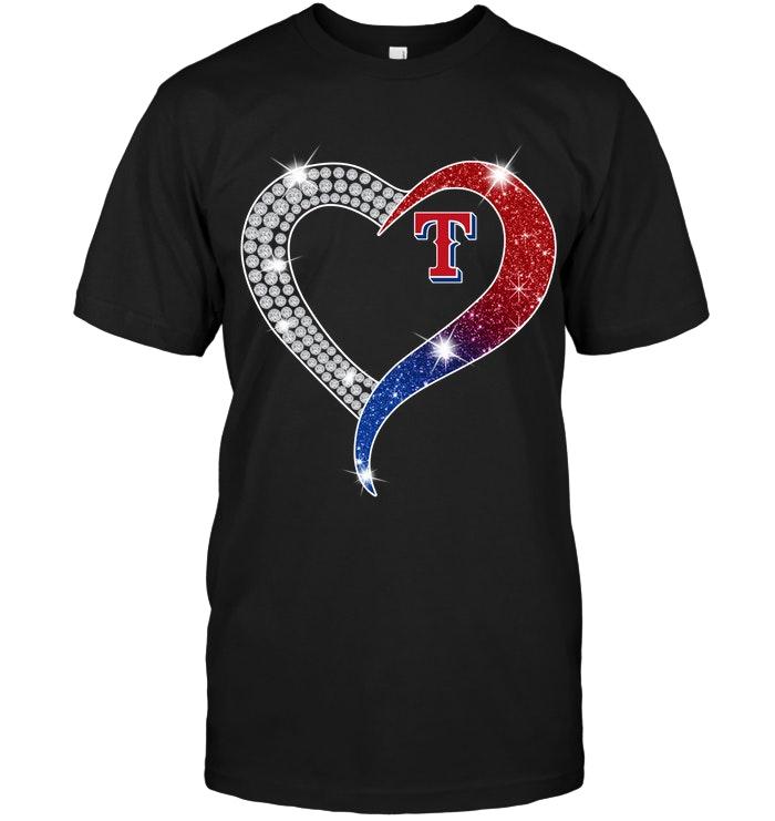 Mlb Texas Rangers Glitter Diamond Heart Shirt White Shirt Full Size Up To 5xl