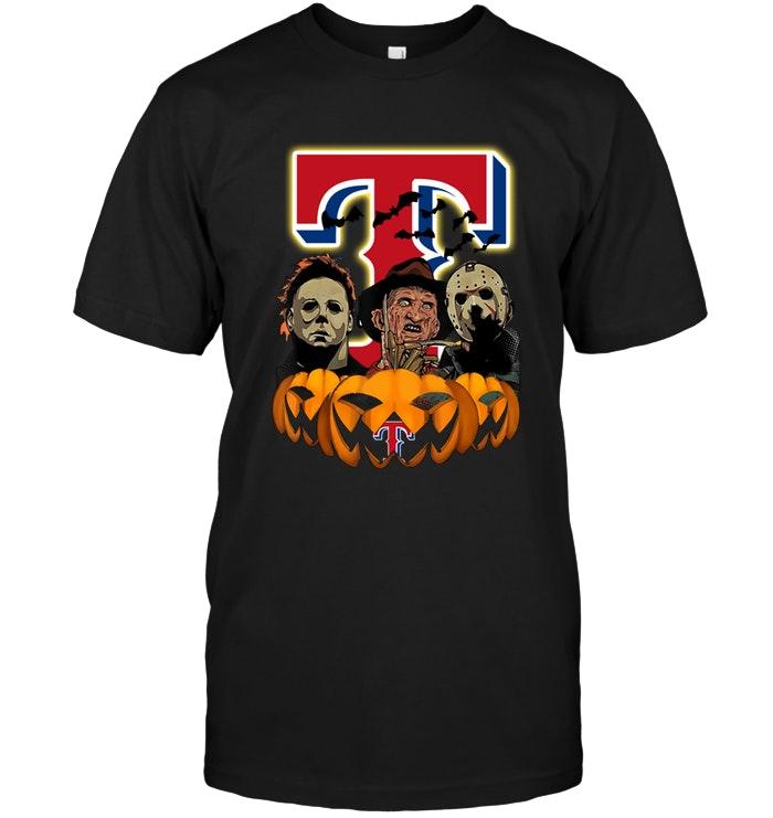 Mlb Texas Rangers Halloween Michael Myers Freddy Krueger Jason Pumpkin Shirt Long Sleeve