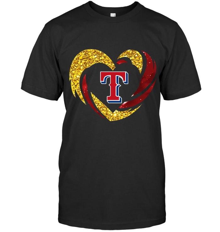 Mlb Texas Rangers Heart Love Golden Glitter Pattern Hurricane Shirt