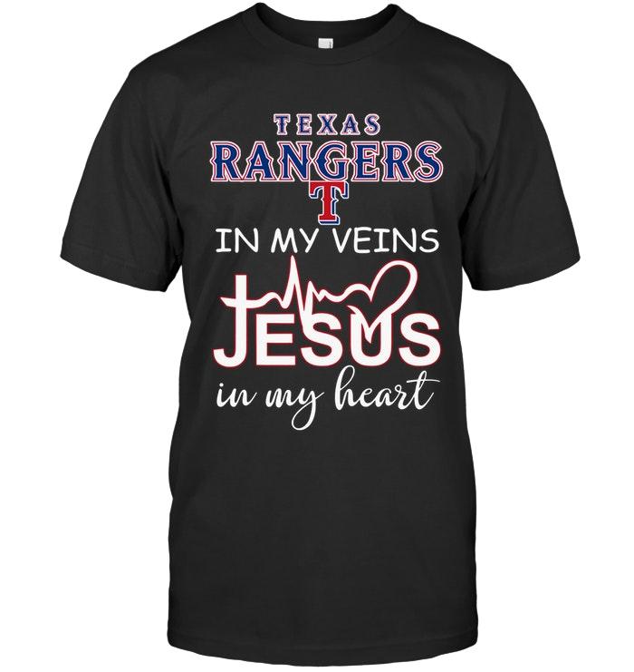 Mlb Texas Rangers In My Veins Jesus In My Heart Shirt Hoodie Full Size Up To 5xl