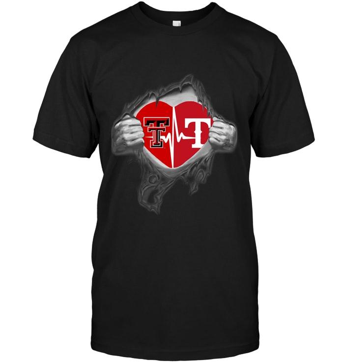 MLB Texas Rangers Texas Tech Red Raiders Texas Rangers Love Heartbeat Ripped Shirt Hoodie Size Up To 5xl