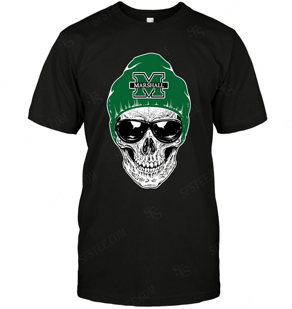 Ncaa Marshall Thundering Herd Skull Rock With Beanie Long Sleeve Plus Size Up To 5xl