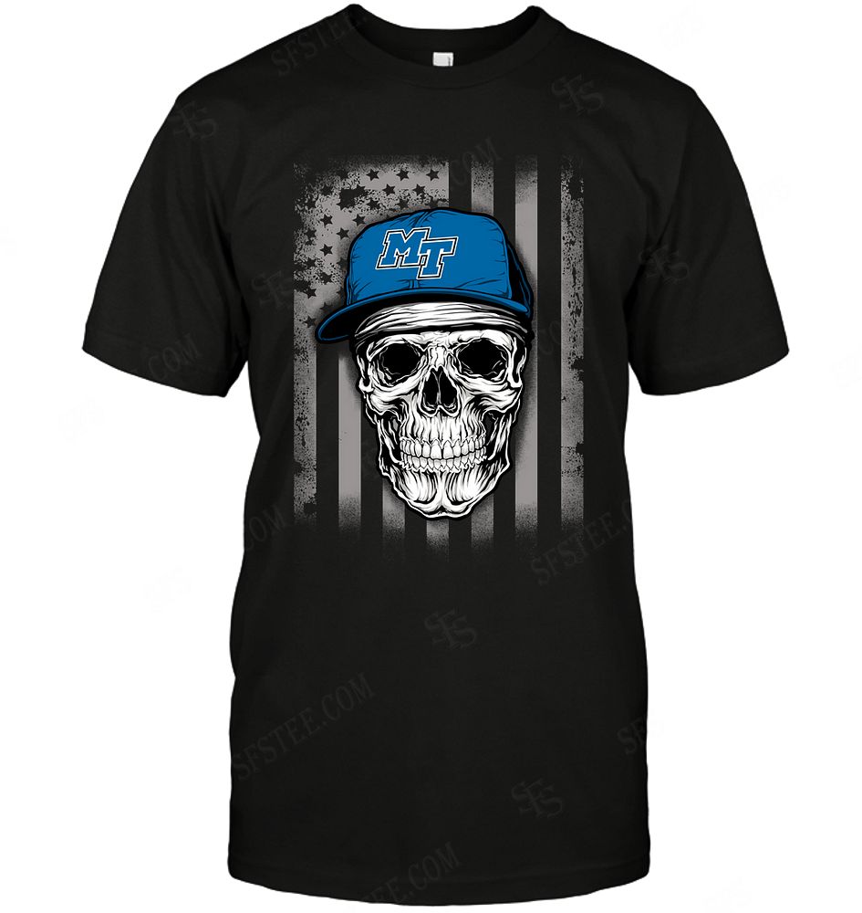 NCAA Middle Tennessee Blue Raiders Skull Rock With Hat Long Sleeve Tshirt For Fan