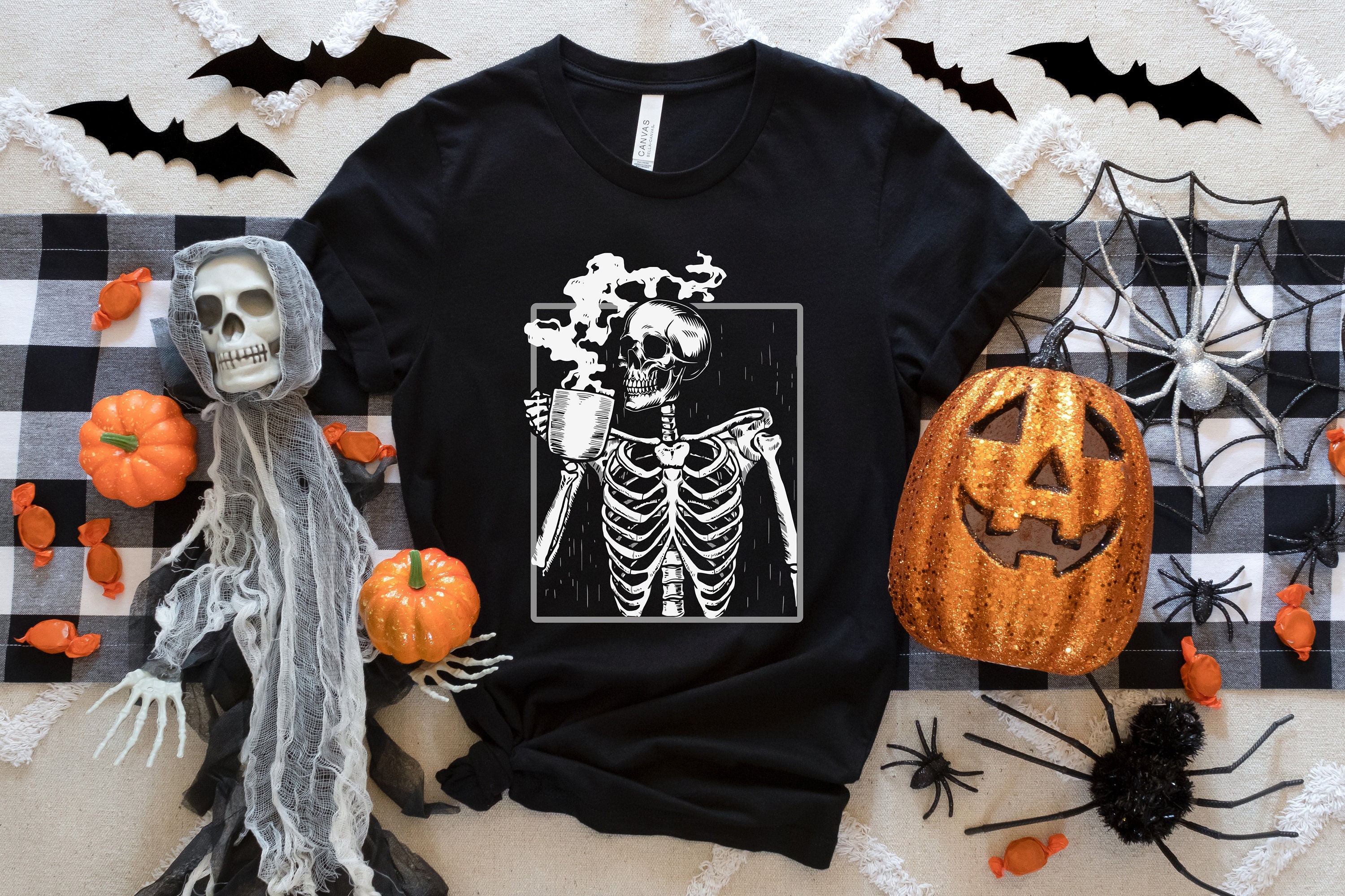 Coffee Skeleton Shirt Funny Halloween Shirt Skeleton Halloween Shirt Halloween Party Shirt Trick Or Treat Shirt Skeleton Theme Shirt