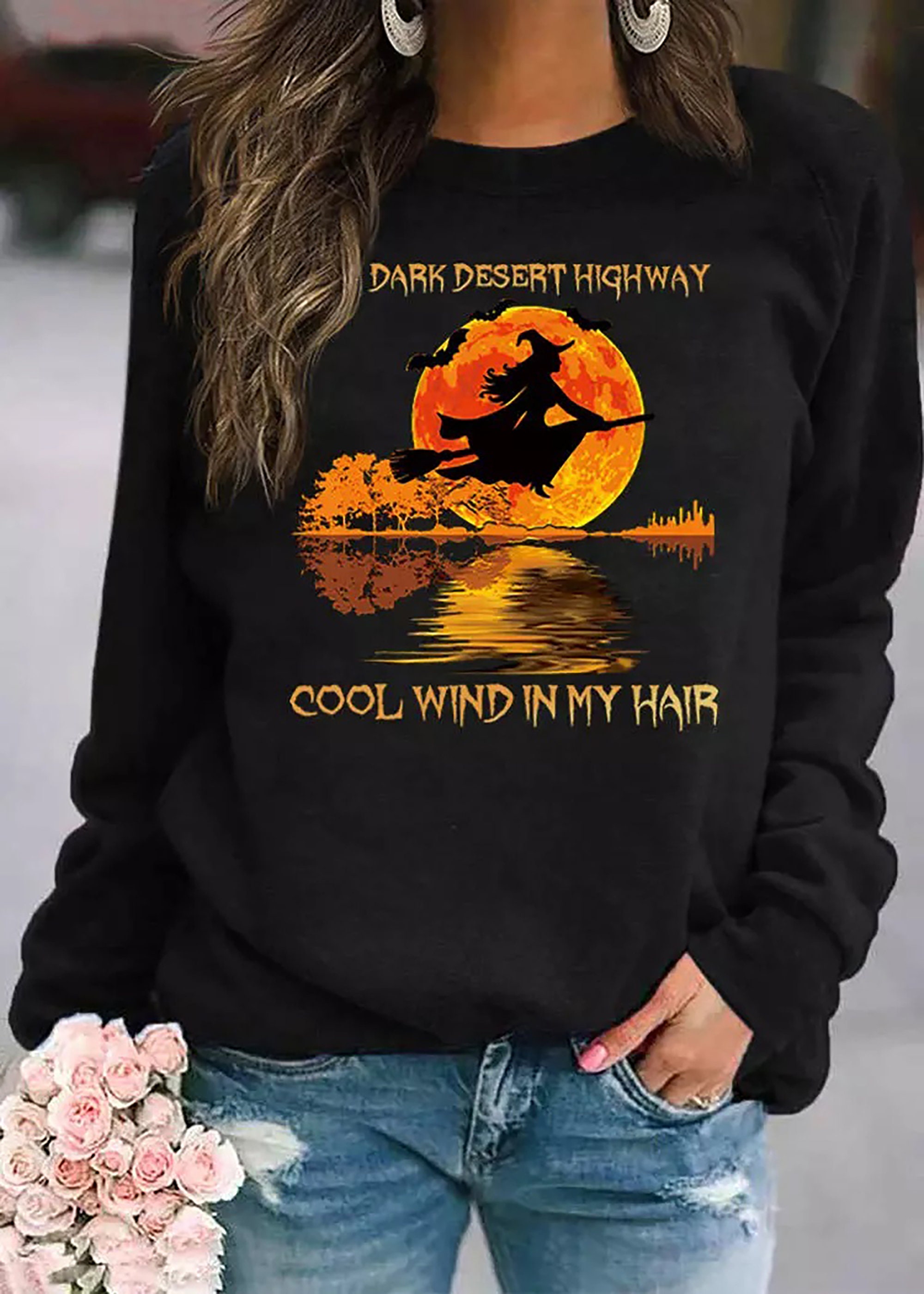On A Dark Desert Highway Sweatshirt On A Dark Desert Highway Cool Wind In My Hair Sweatshirt Halloween Sweatshirt Witch Sweatshirt